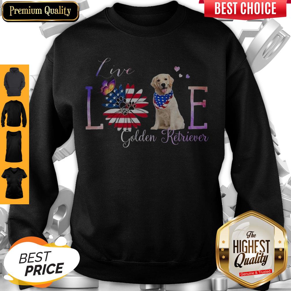 Funny Golden RetRiever Live Love Paw Sunflower American Flag Veteran Independence Day Shirt - Image 4