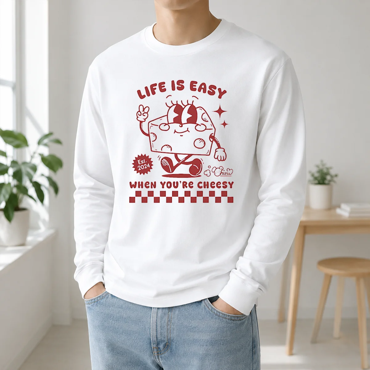 Official Life Is Easy When You'Re Cheesy Retro Cheese Character Shirt - Image 5