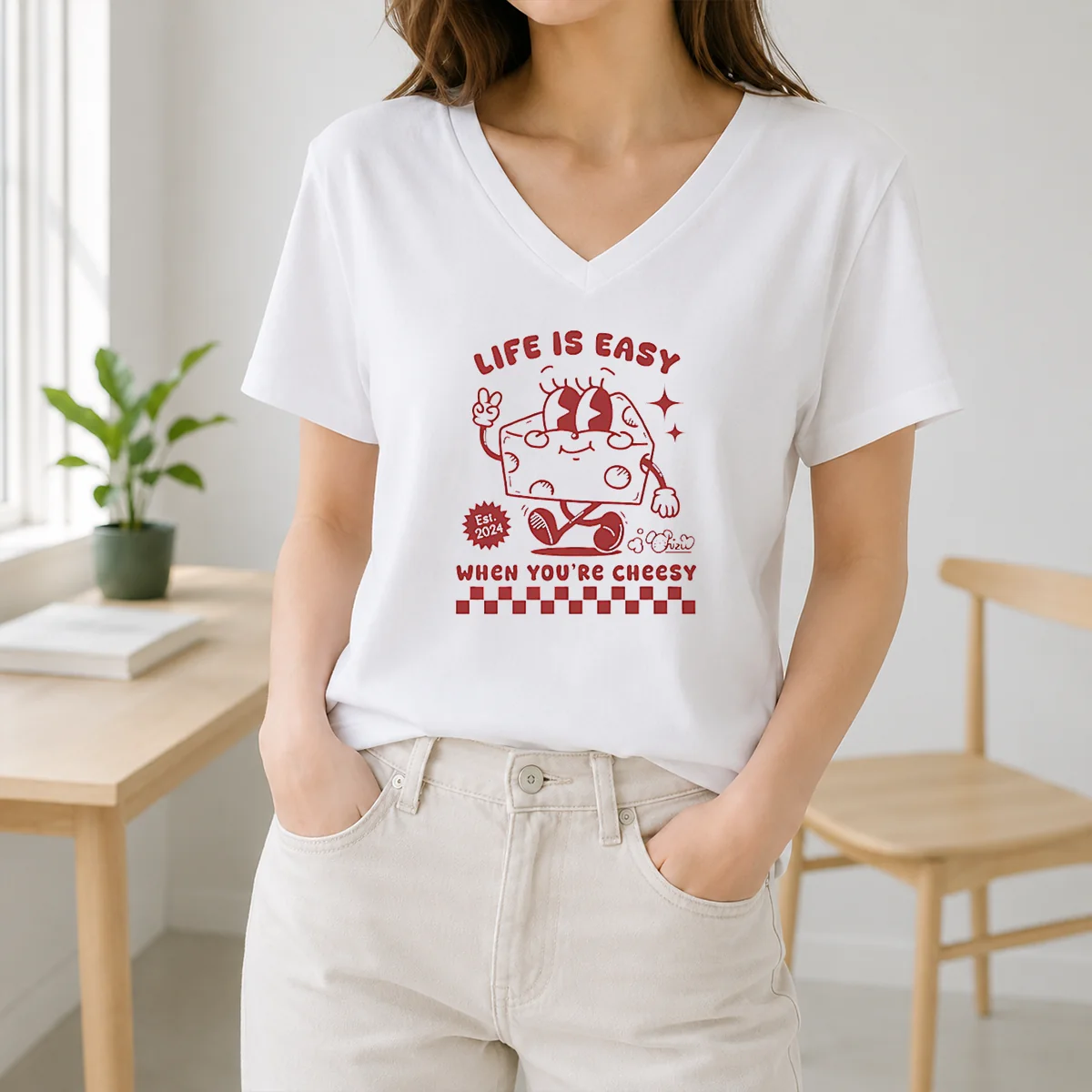 Official Life Is Easy When You'Re Cheesy Retro Cheese Character Shirt - Image 2
