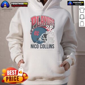 Alternative view of Nice Nico Collins 2024 Playoffs Helmet T-Shirt
