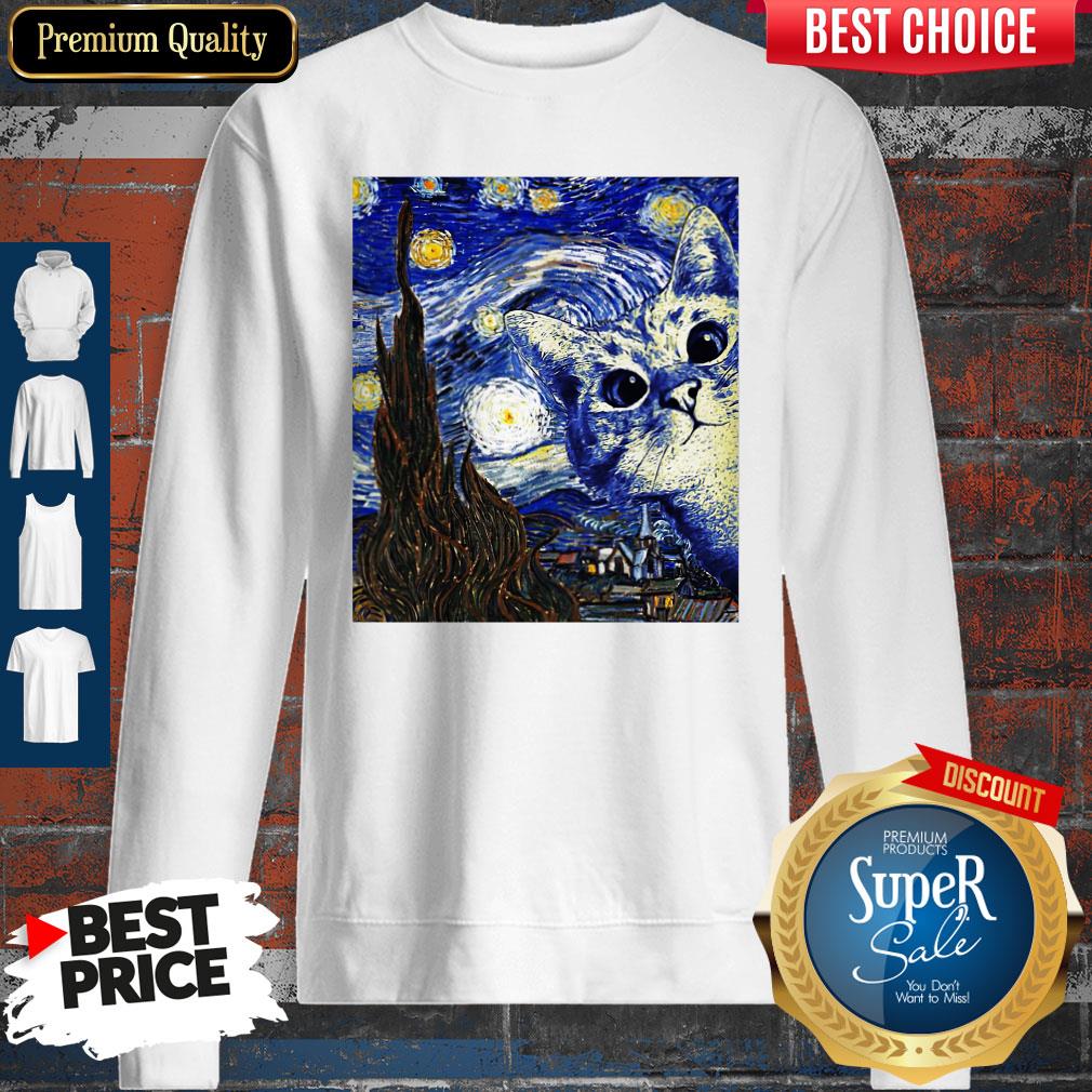 Premium Cat Kitten Van Gogh Starry Night Shirt - Image 4