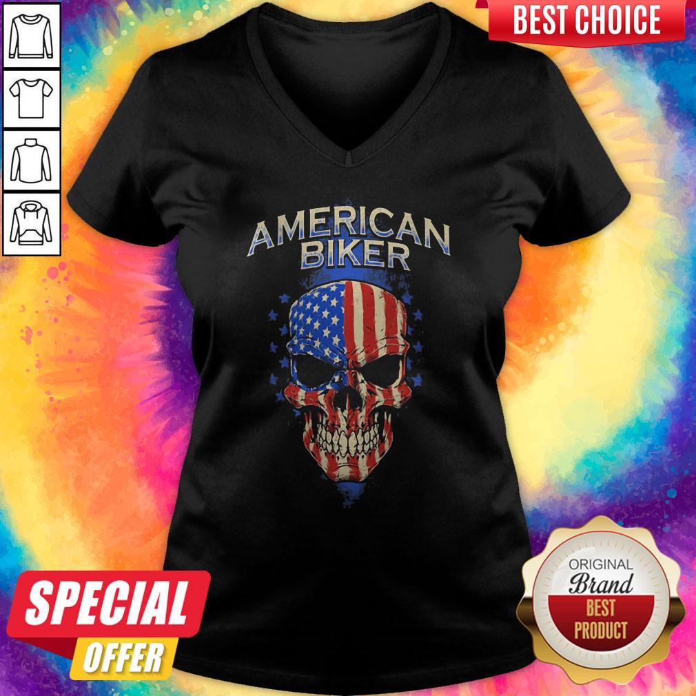 Official American Biker Skull American Flag Shirt - Image 4