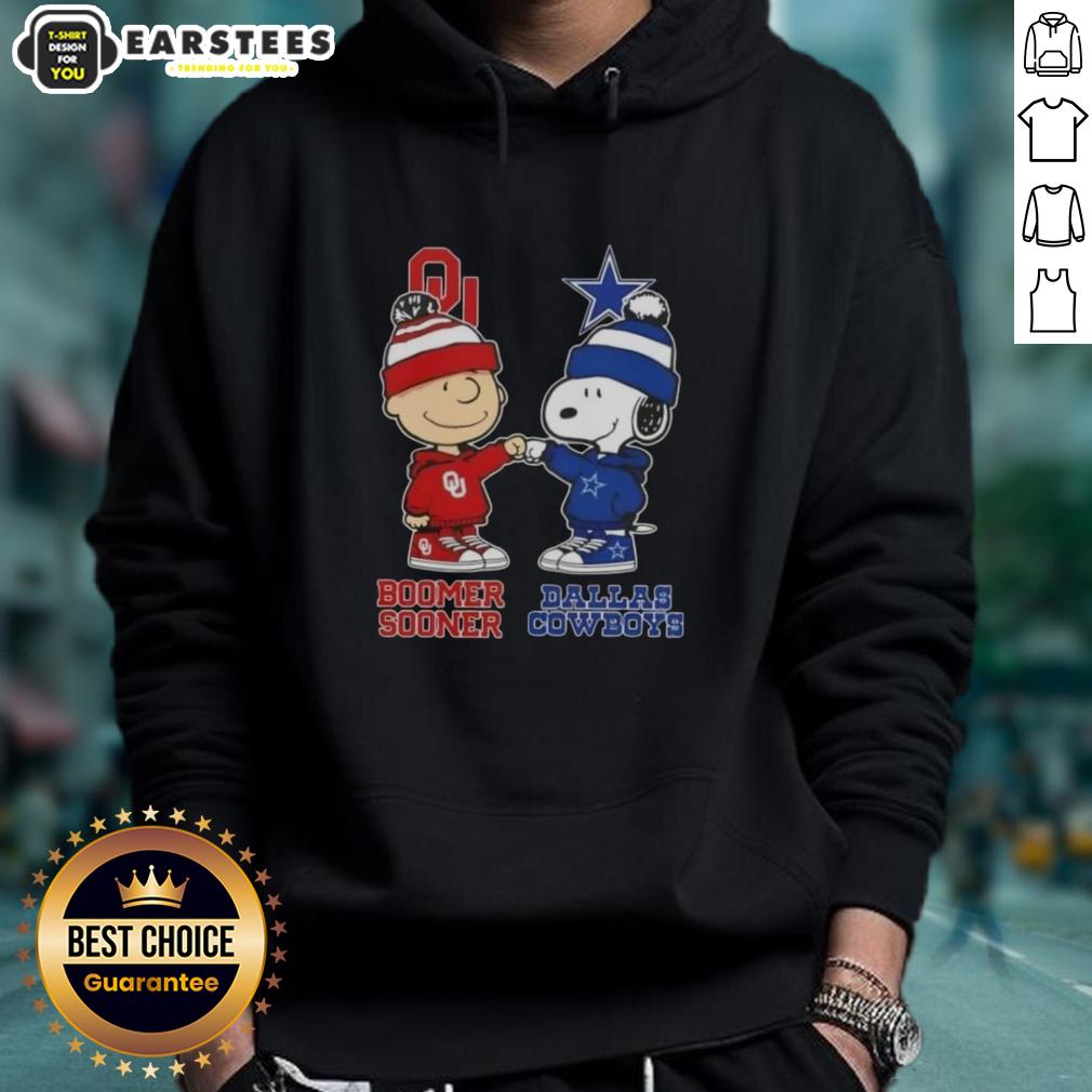 Nice Charlie Brown Fist Bump Snoopy Bommer Sooner X Dallas Cowboys T-Shirt - Image 2