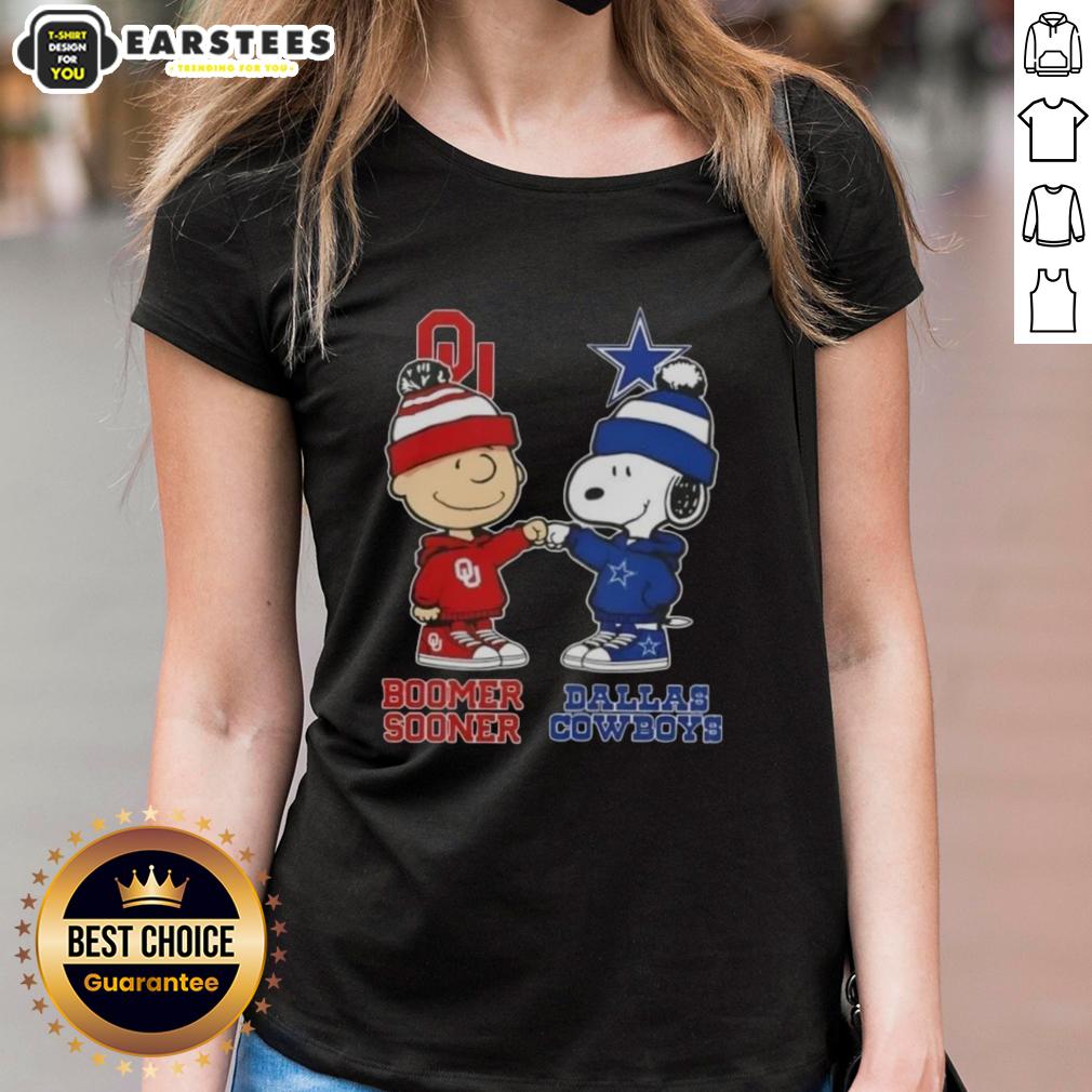Nice Charlie Brown Fist Bump Snoopy Bommer Sooner X Dallas Cowboys T-Shirt - Image 3
