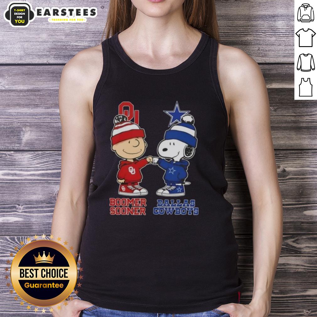 Nice Charlie Brown Fist Bump Snoopy Bommer Sooner X Dallas Cowboys T-Shirt - Image 4