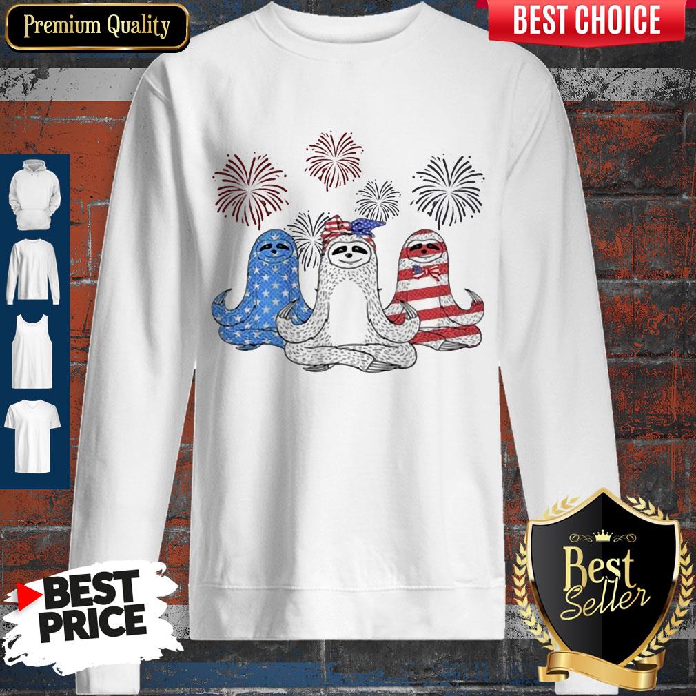 Independence Day Sloths Wear Bow Tie Firework Shirt - Image 2