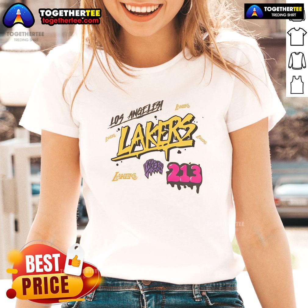 Official Los Angeles Lakers Mitchell And Ness Slap T-Shirt - Image 3