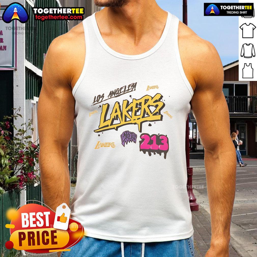 Official Los Angeles Lakers Mitchell And Ness Slap T-Shirt - Image 4