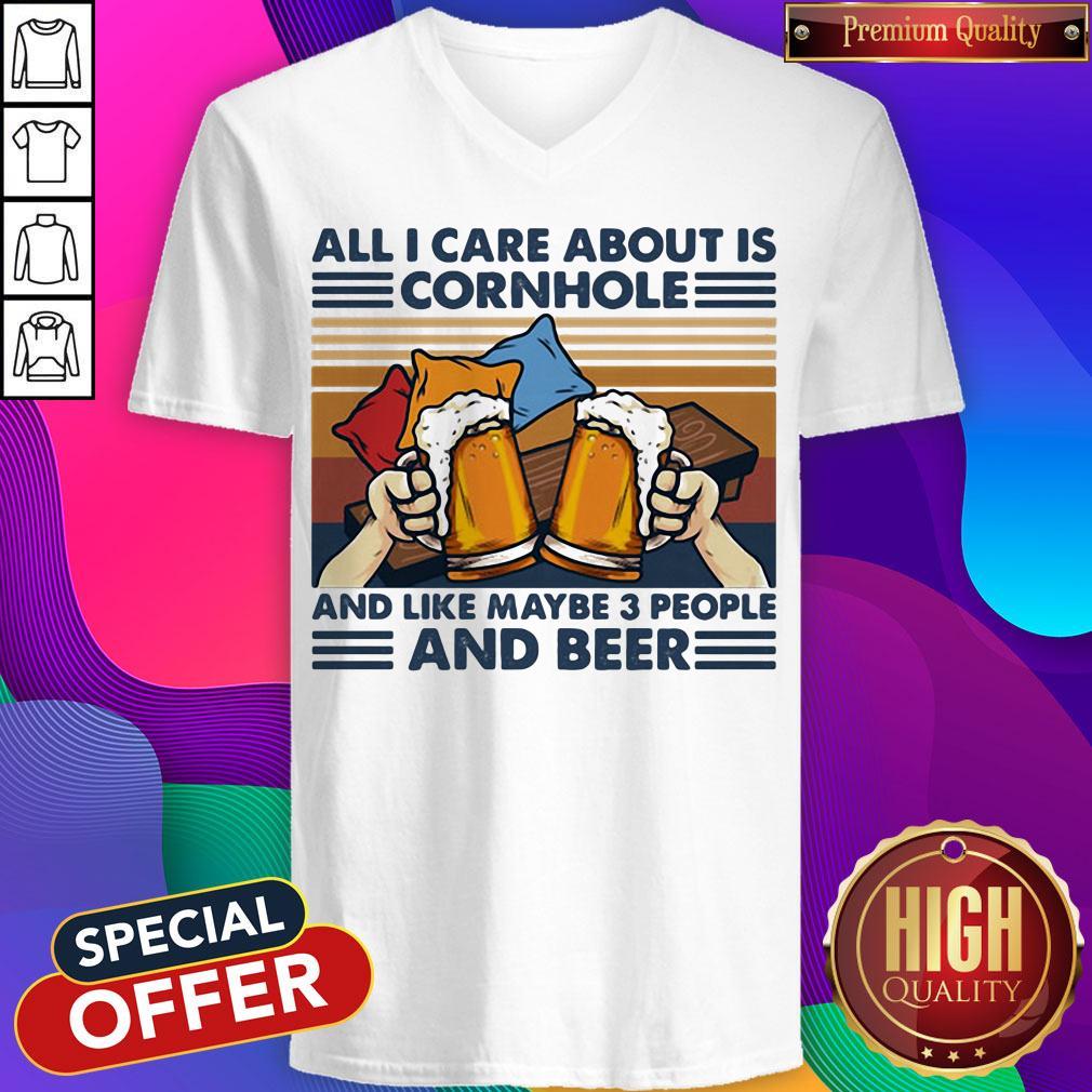 All I Care About Is Cornhole And Like Maybe 3 People And Beer Vintage Retro Shirt - Image 2