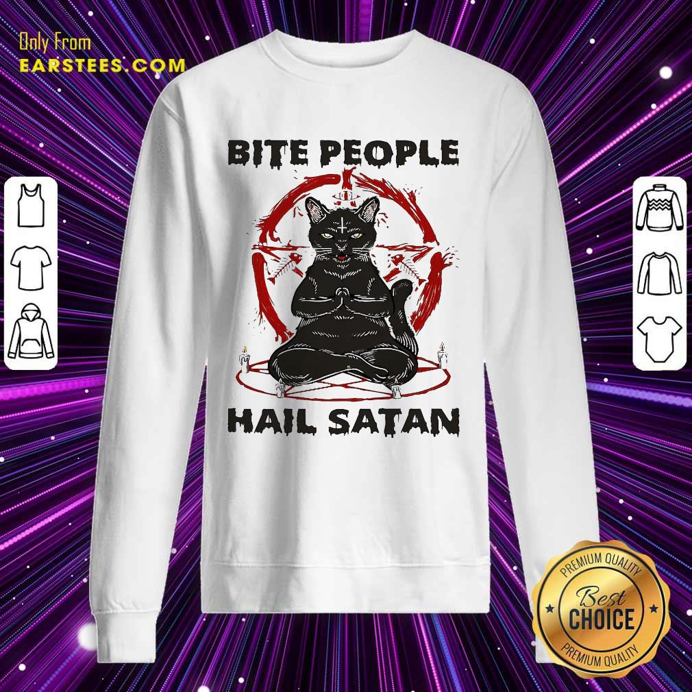 Awesome Black Cat Bite People Hail Satan Shirt - Image 5