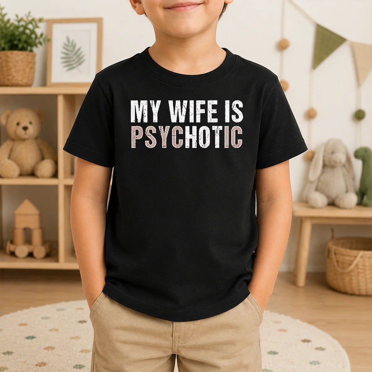 Original My Wife Is Psychotic Distressed Sarcastic Marriage Shirt - Image 9