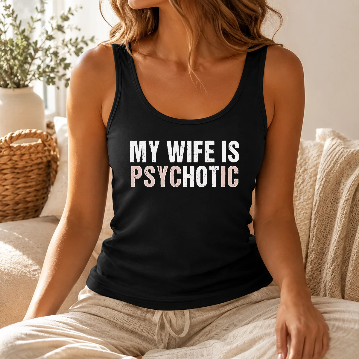 Original My Wife Is Psychotic Distressed Sarcastic Marriage Shirt - Image 3