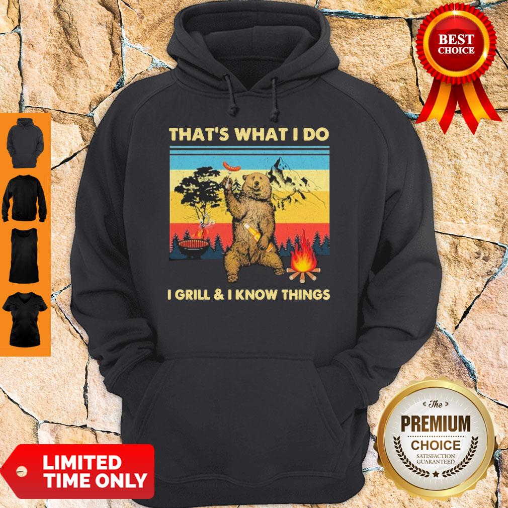 Official Bear That’s What I Do I Grill & I Know Things Vintage Shirt - Image 2