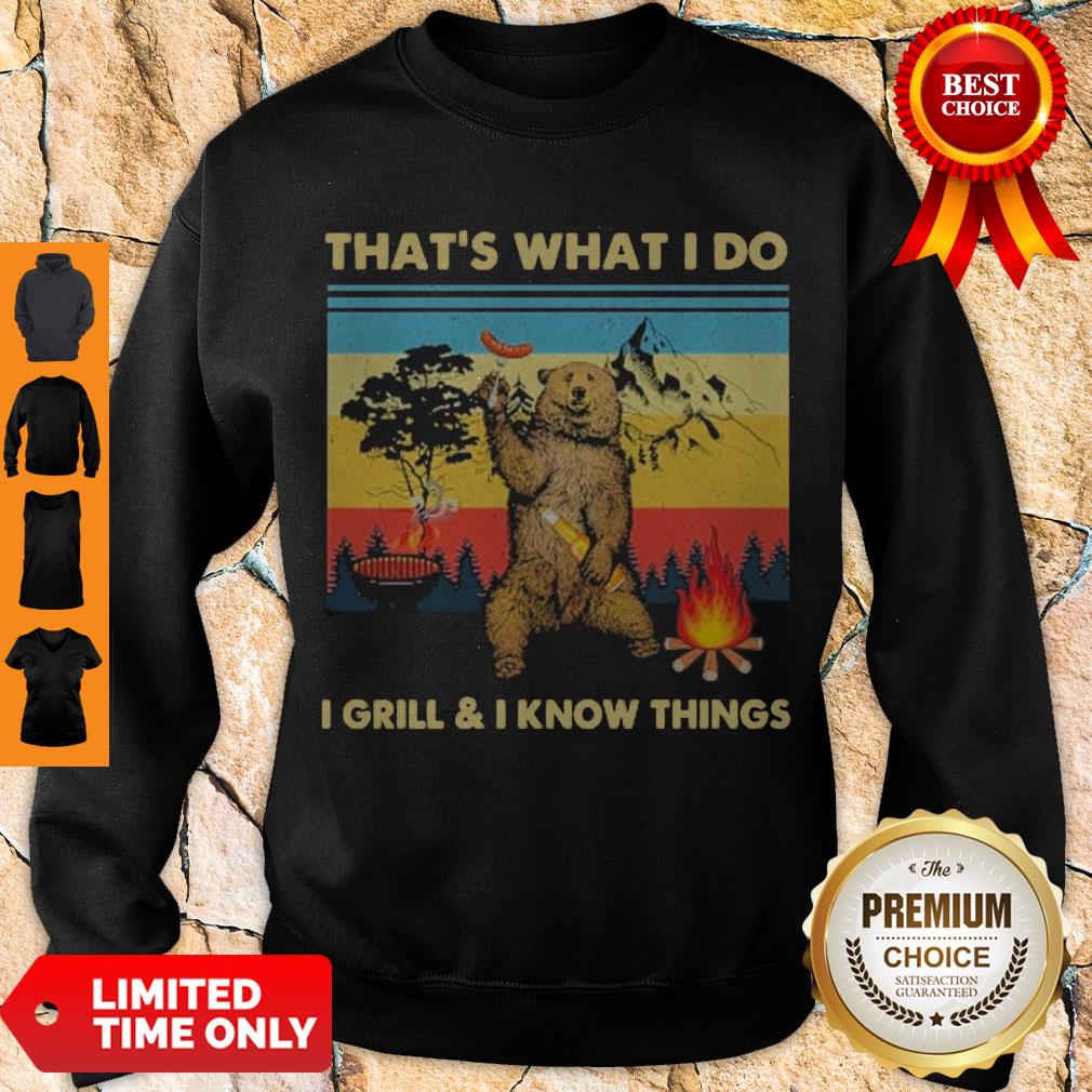 Official Bear That’s What I Do I Grill & I Know Things Vintage Shirt - Image 3
