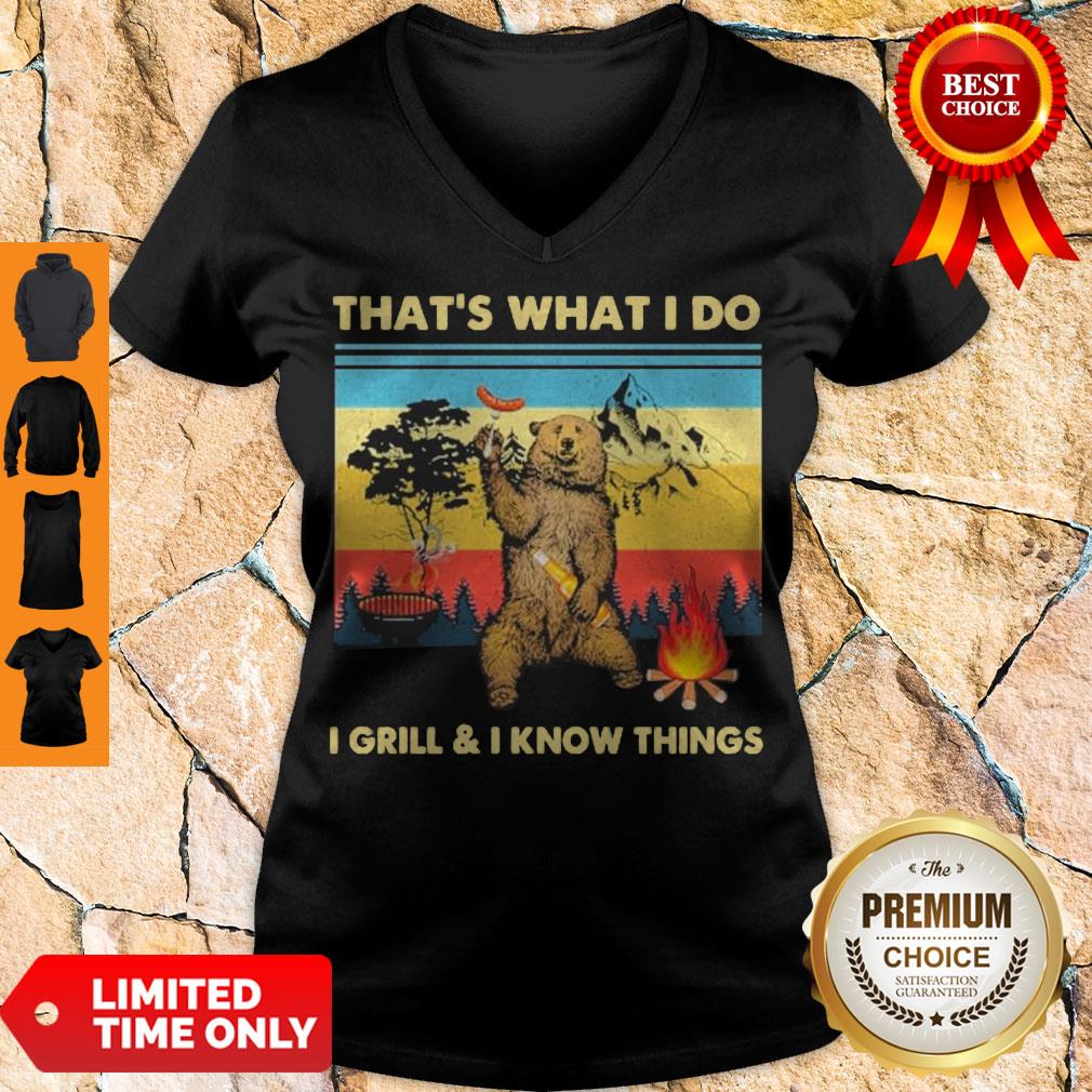 Official Bear That’s What I Do I Grill & I Know Things Vintage Shirt - Image 5