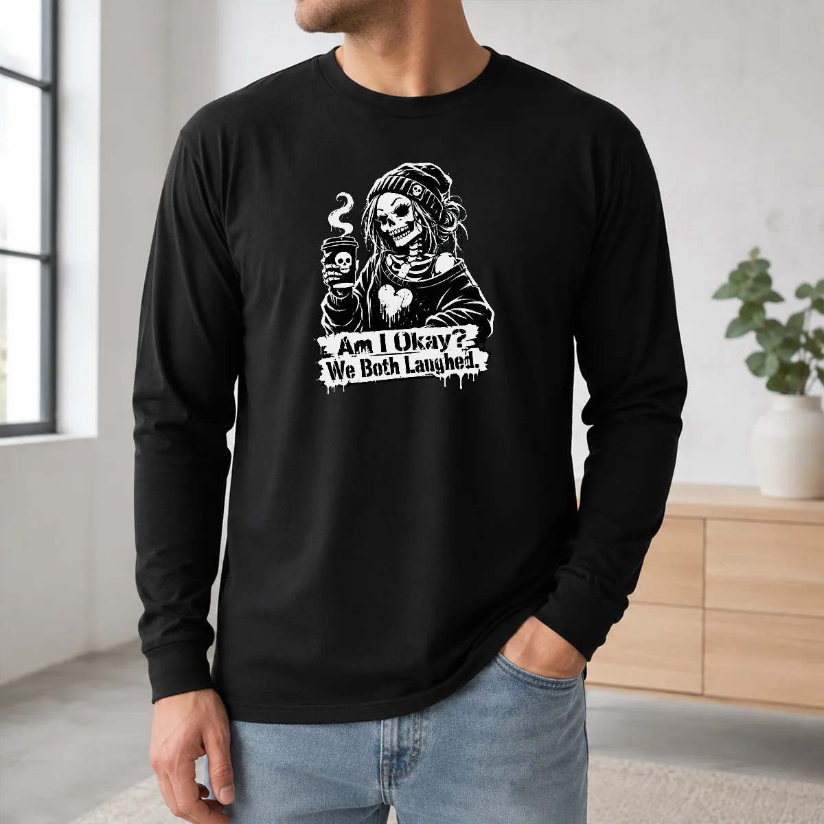 Premium Funny Halloween Coffee Skeleton Girl Stencil Shirt - Image 5