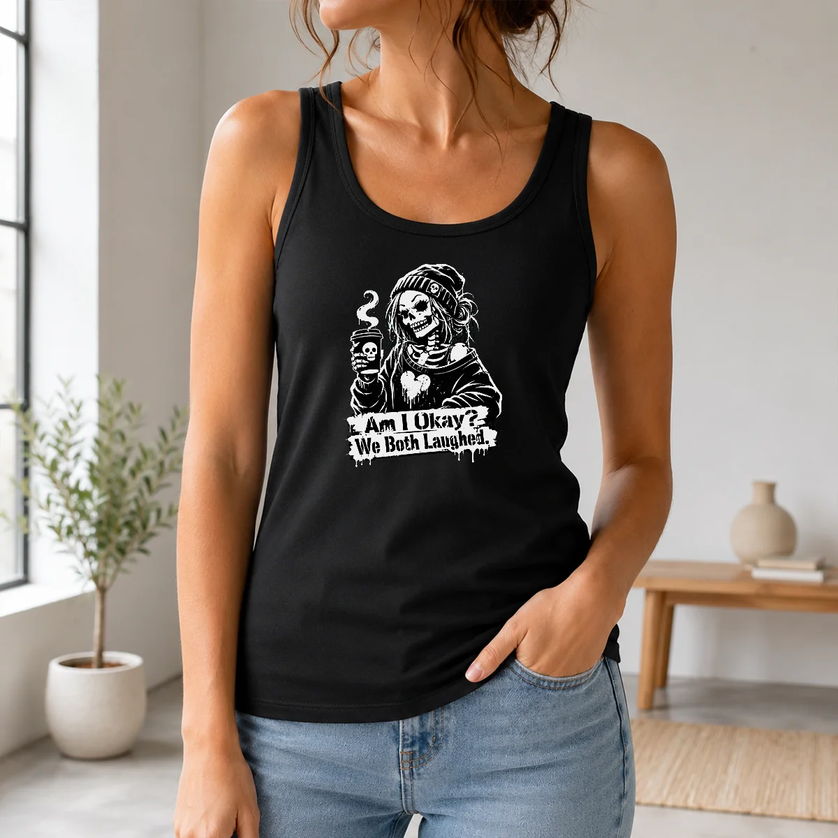 Premium Funny Halloween Coffee Skeleton Girl Stencil Shirt - Image 3