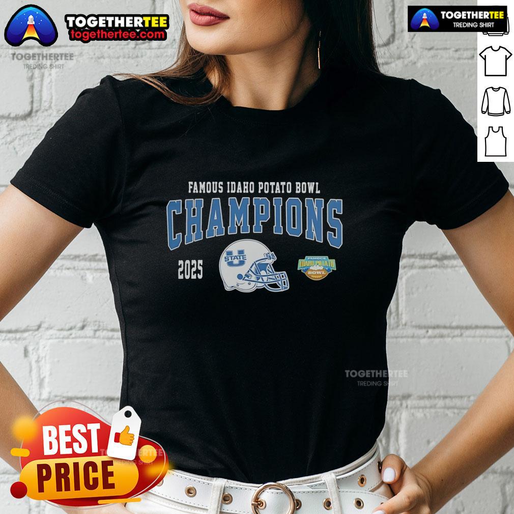 Hot Utah State Aggies 2025 Famous Idaho Potato Bowl Champions Helmet T-Shirt - Image 3