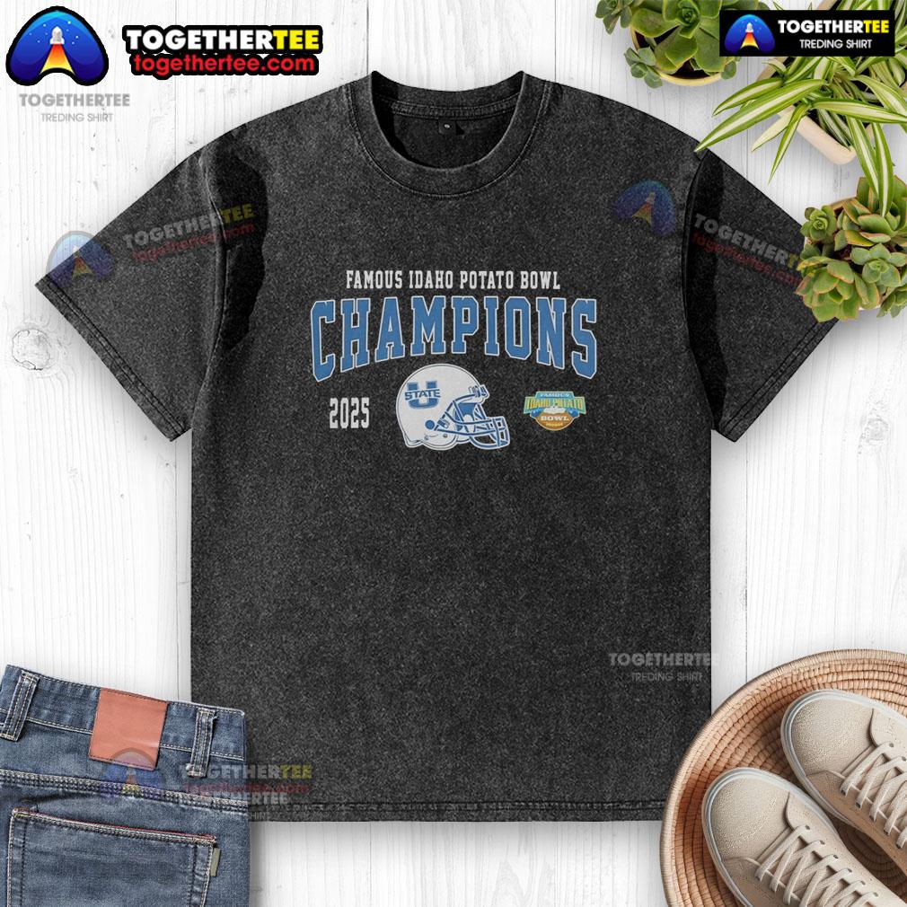 Hot Utah State Aggies 2025 Famous Idaho Potato Bowl Champions Helmet T-Shirt - Image 6