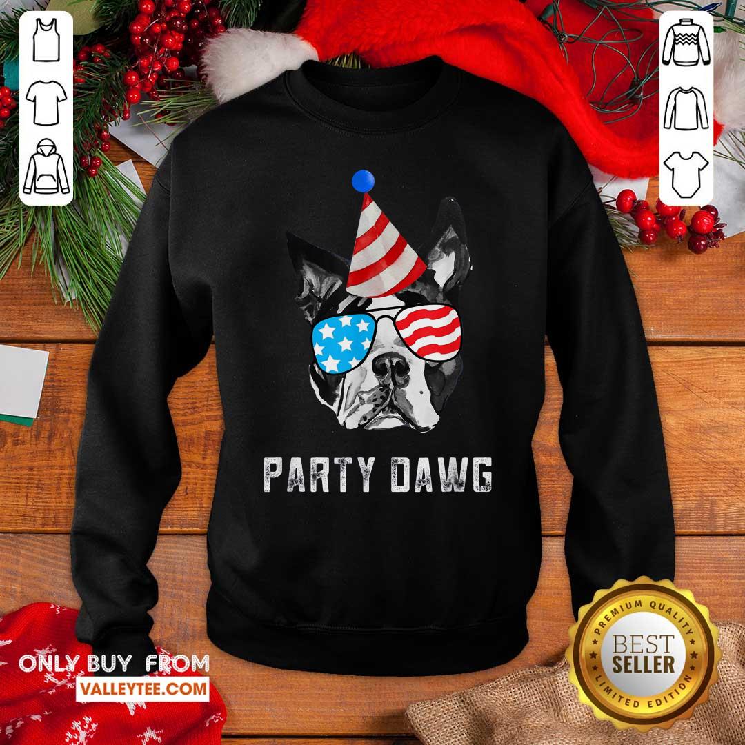 Fantastic Boston Terrier Party Dawg Patriotic Dog And Sunglasses Gift Shirt - Image 2