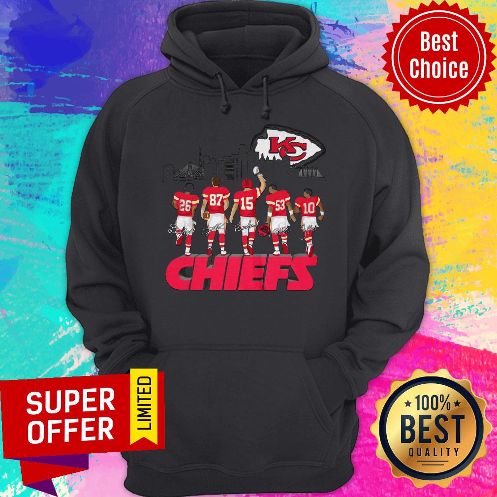 Official Kansas City Chiefs #26 #87 #15 #53 #10 Legends Signatures Shirt - Image 5