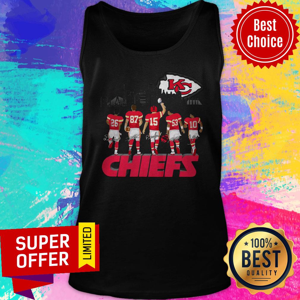 Official Kansas City Chiefs #26 #87 #15 #53 #10 Legends Signatures Shirt - Image 4