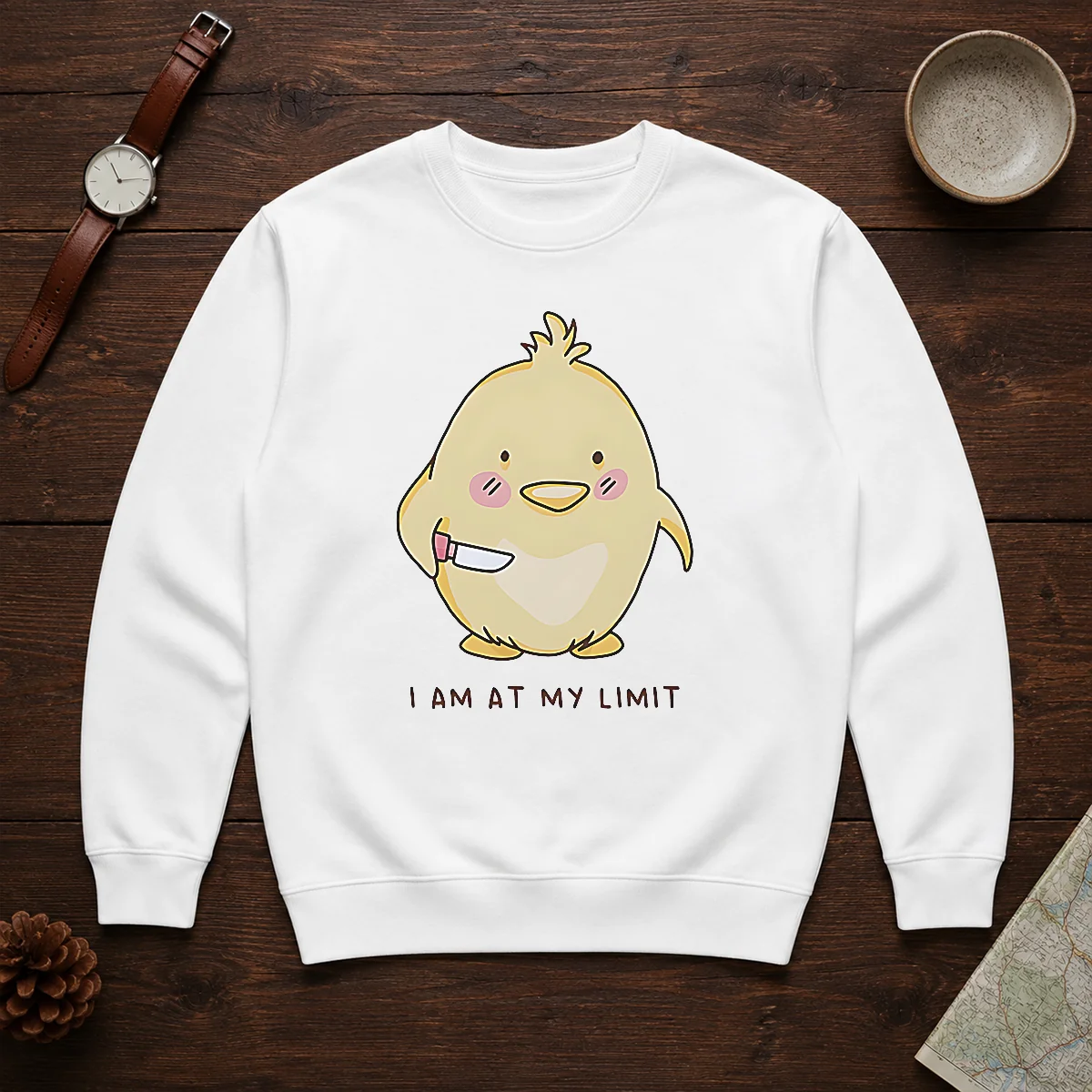 Top Yellow Chick Holding Knife I Am At My Limit Shirt - Image 7