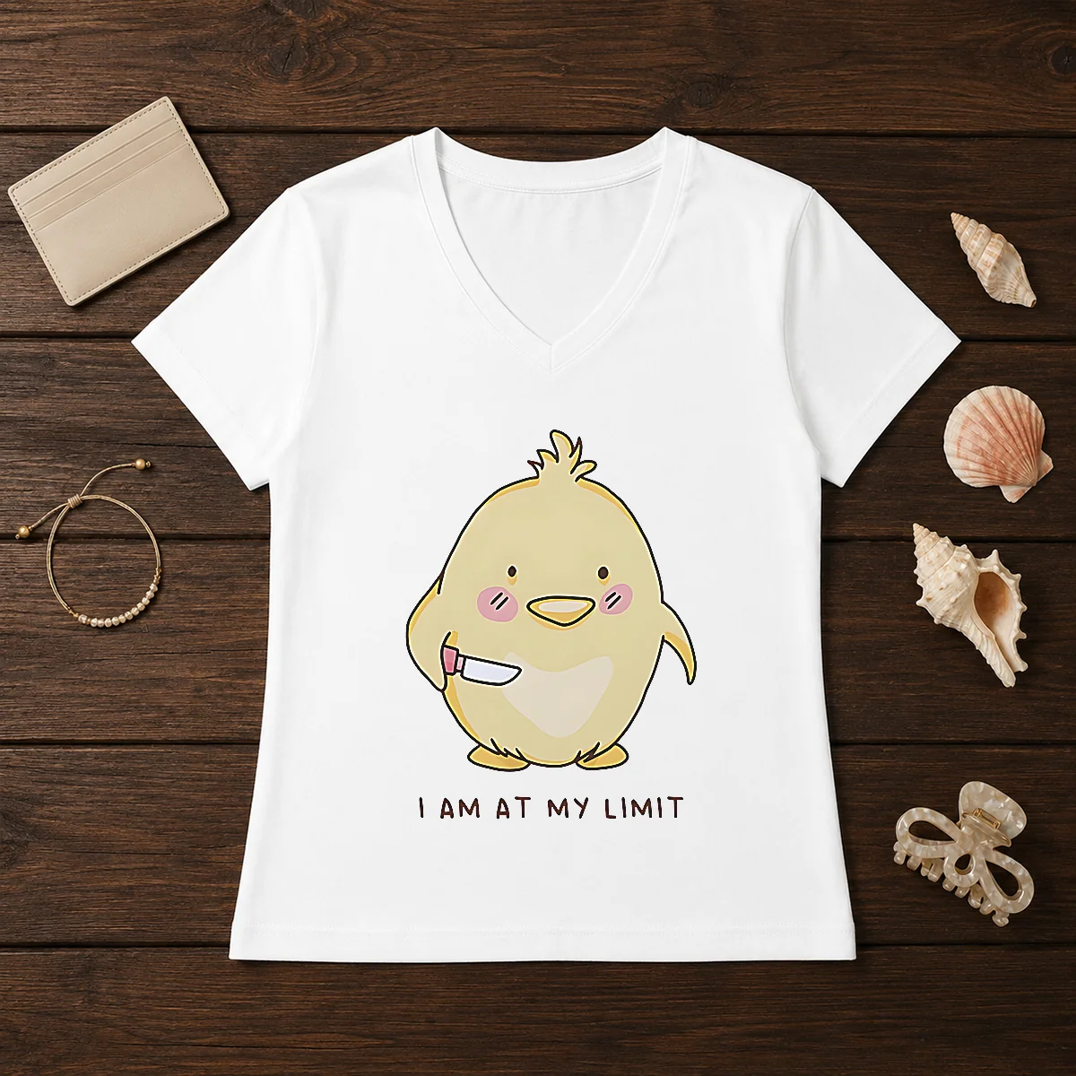 Top Yellow Chick Holding Knife I Am At My Limit Shirt - Image 2