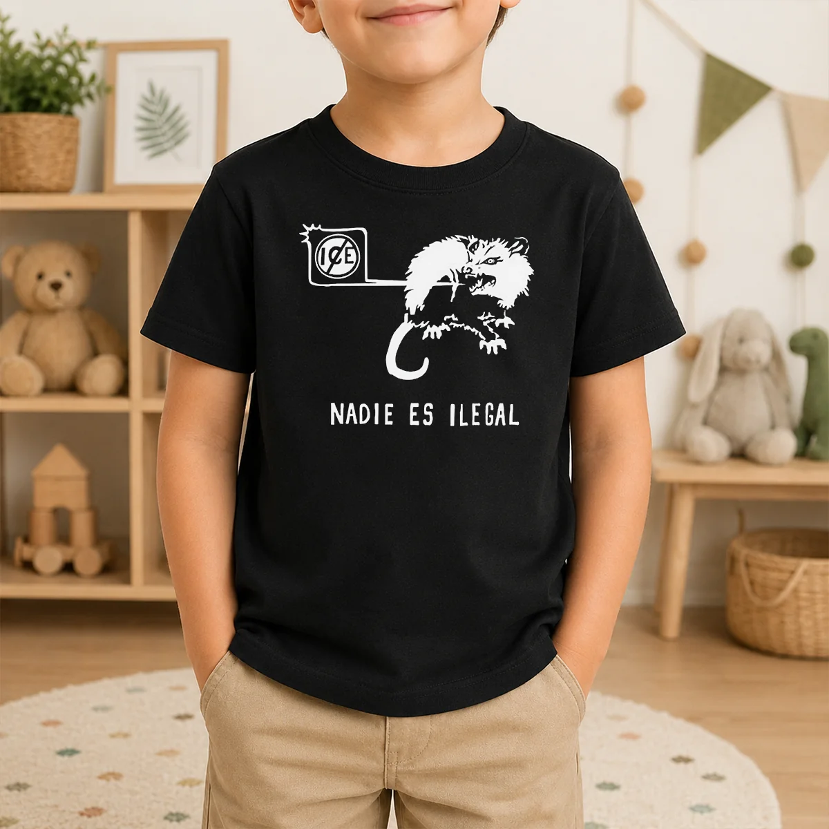 Funny Nadie Es Ilegal Angry Possum ICE Sign Parody Shirt - Image 9