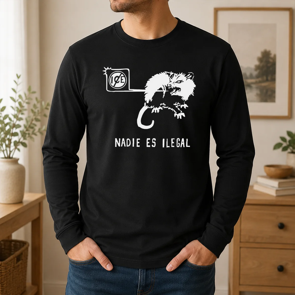 Funny Nadie Es Ilegal Angry Possum ICE Sign Parody Shirt - Image 6