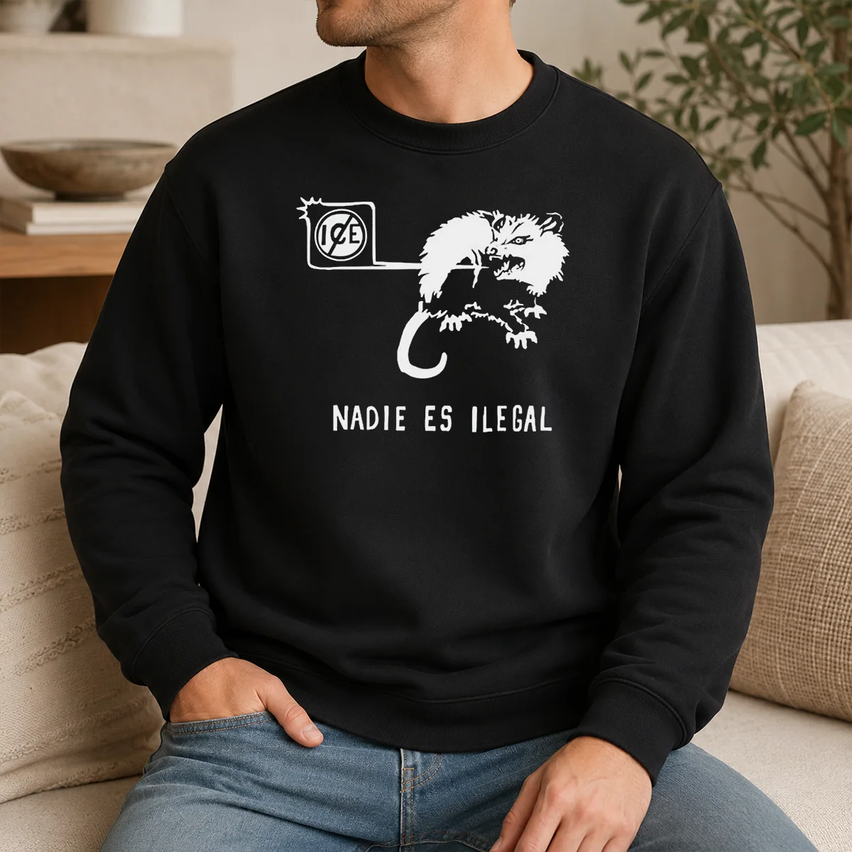Funny Nadie Es Ilegal Angry Possum ICE Sign Parody Shirt - Image 7