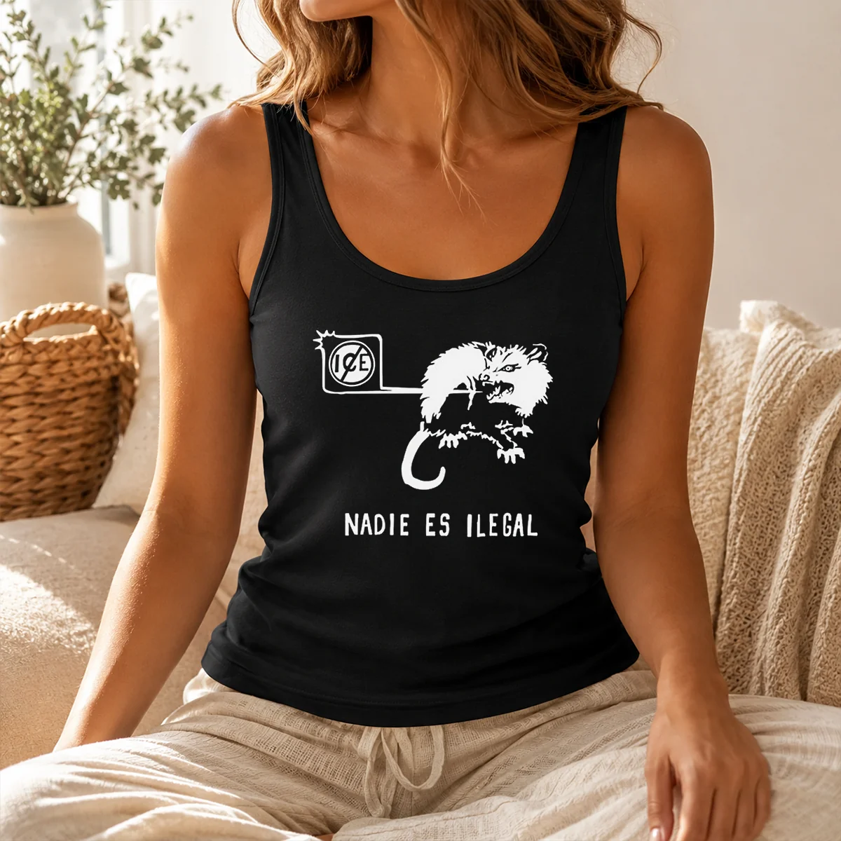 Funny Nadie Es Ilegal Angry Possum ICE Sign Parody Shirt - Image 3