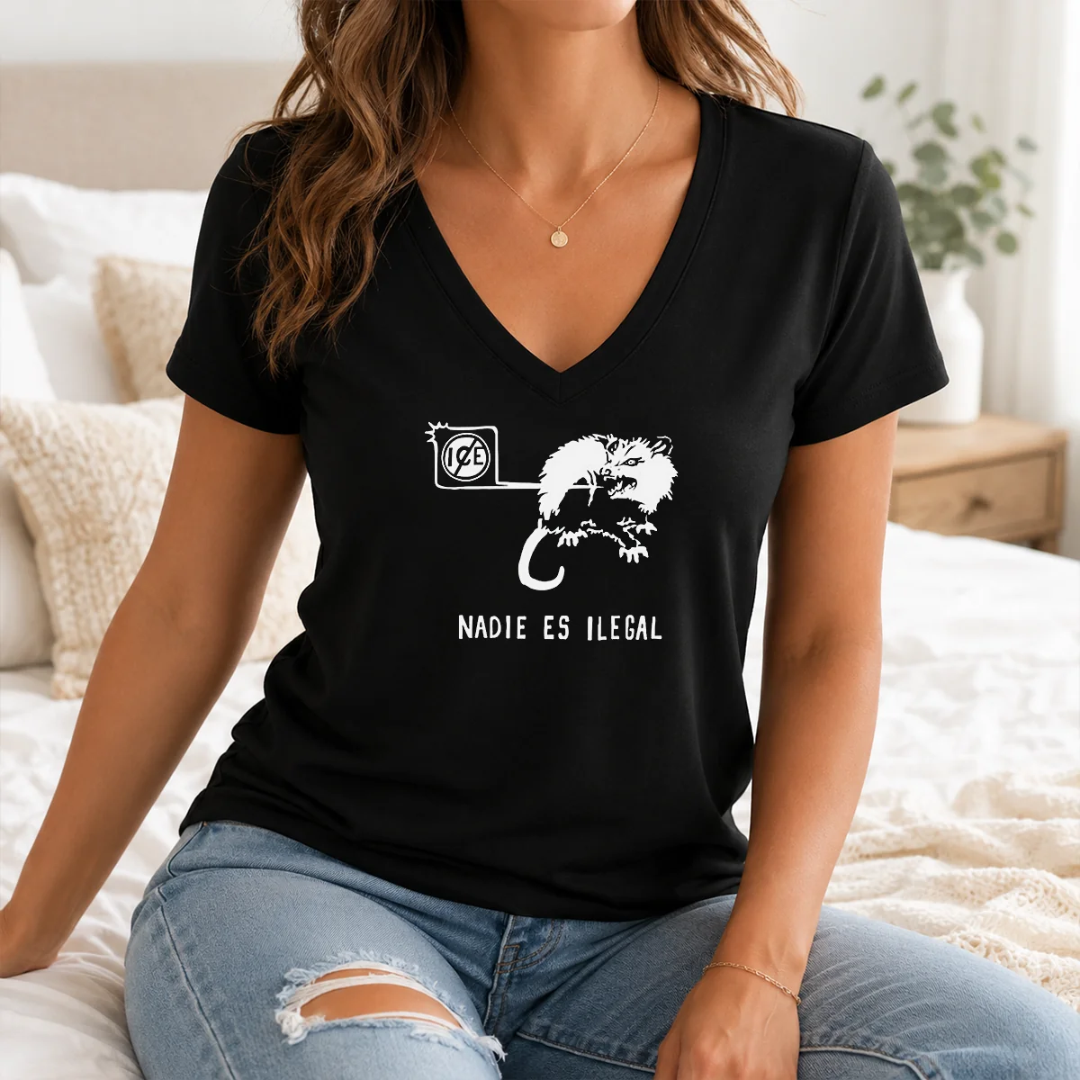 Funny Nadie Es Ilegal Angry Possum ICE Sign Parody Shirt - Image 2