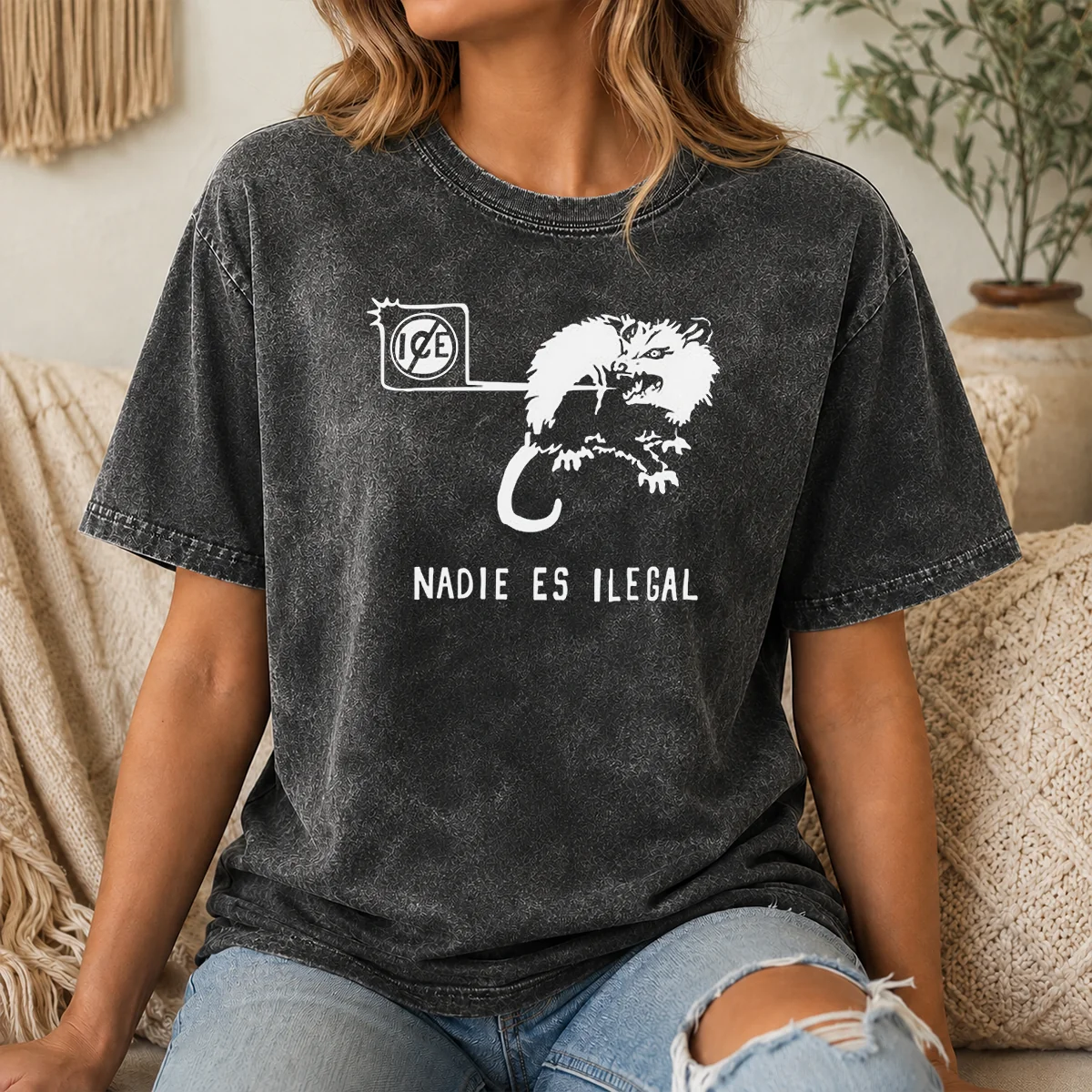 Funny Nadie Es Ilegal Angry Possum ICE Sign Parody Shirt - Image 8
