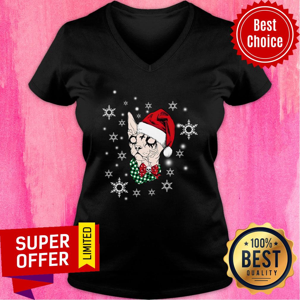 Sphynx Satan Christmas Hat Snow Shirt - Image 3