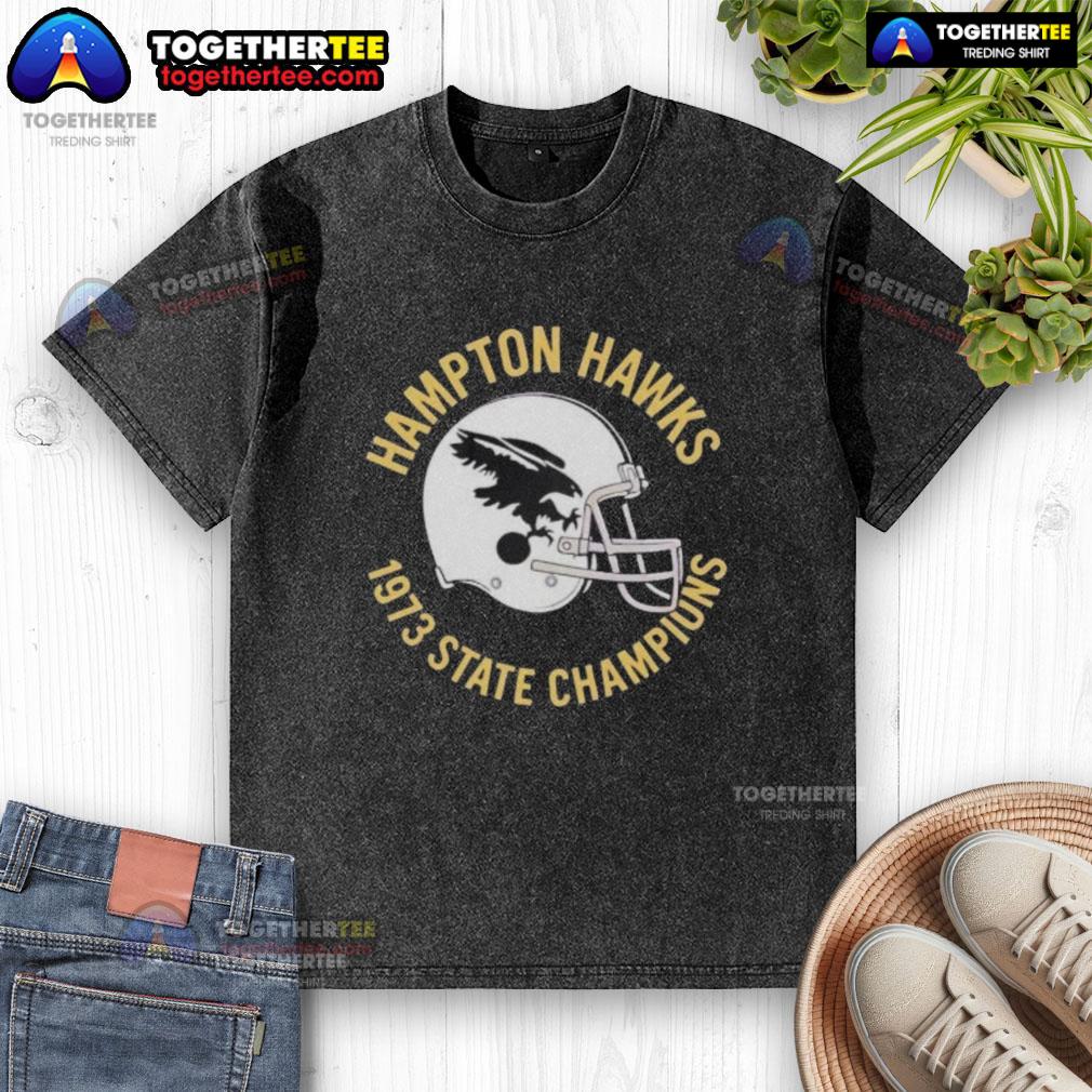 Good Hampton Hawks 1973 State Champions Helmet T-Shirt - Image 6