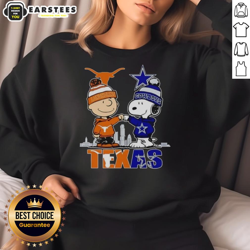 Premium Texas City Skyline Charlie Brown Texas Longhorns And Snoopy Dallas Cowboys T-Shirt - Image 5