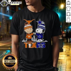 Premium Texas City Skyline Charlie Brown Texas Longhorns And Snoopy Dallas Cowboys T-Shirt