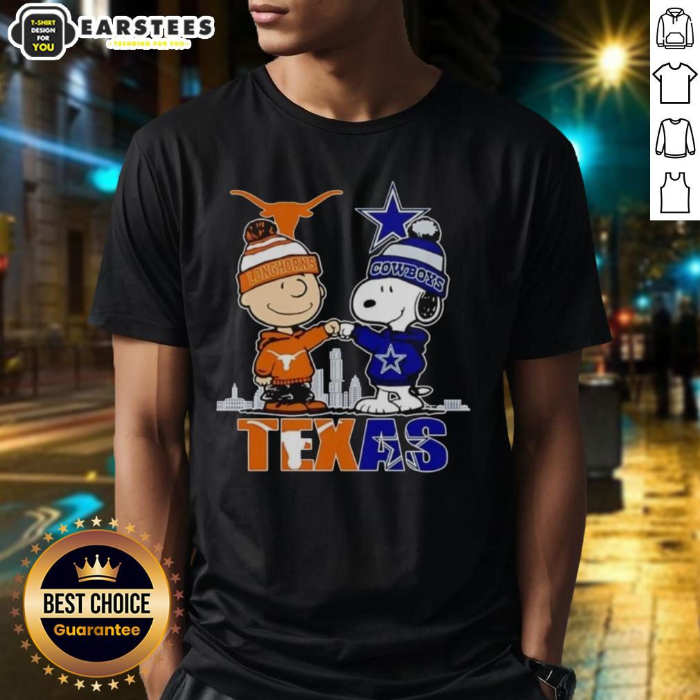 Premium Texas City Skyline Charlie Brown Texas Longhorns And Snoopy Dallas Cowboys T-Shirt