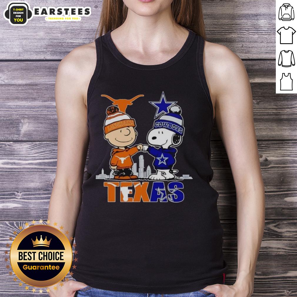 Premium Texas City Skyline Charlie Brown Texas Longhorns And Snoopy Dallas Cowboys T-Shirt - Image 4