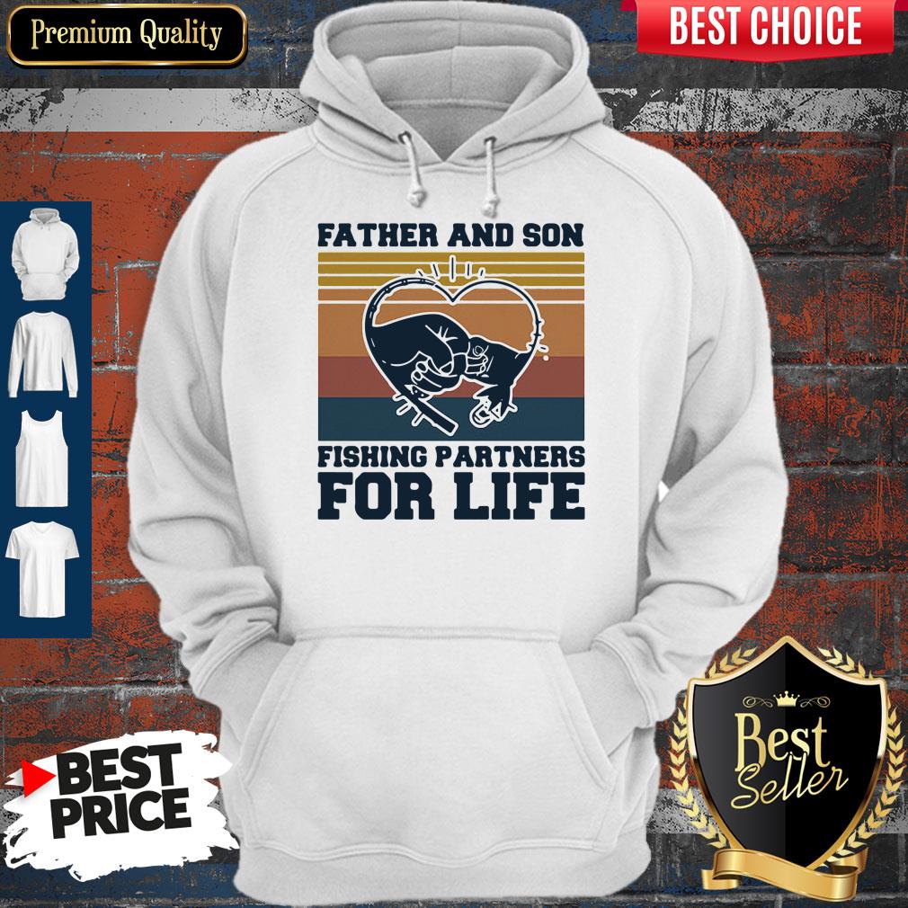 Nice Father And Son Fishing Partners For Life Hand Heart Vintage Shirt - Image 2