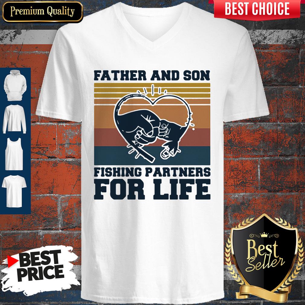 Nice Father And Son Fishing Partners For Life Hand Heart Vintage Shirt - Image 3