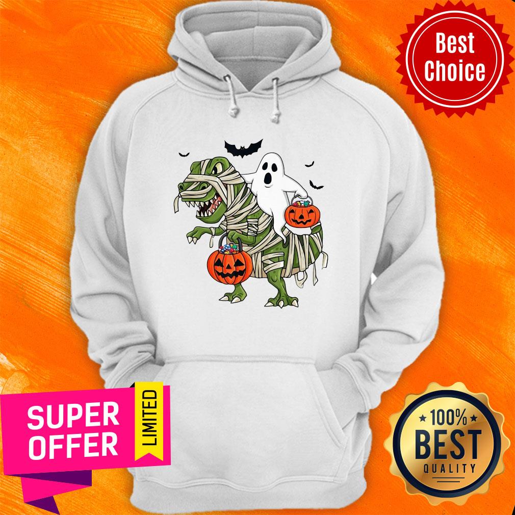 Premium Dinosaur T-rex And Ghost Halloween Pumpkin Shirt - Image 3