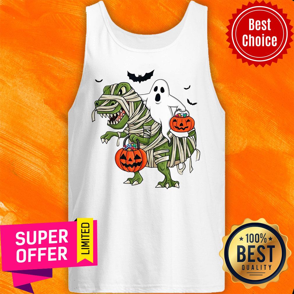 Premium Dinosaur T-rex And Ghost Halloween Pumpkin Shirt - Image 5