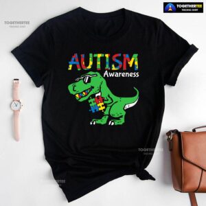 Autism Awareness Dinosaur Puzzle Pieces T-Shirt
