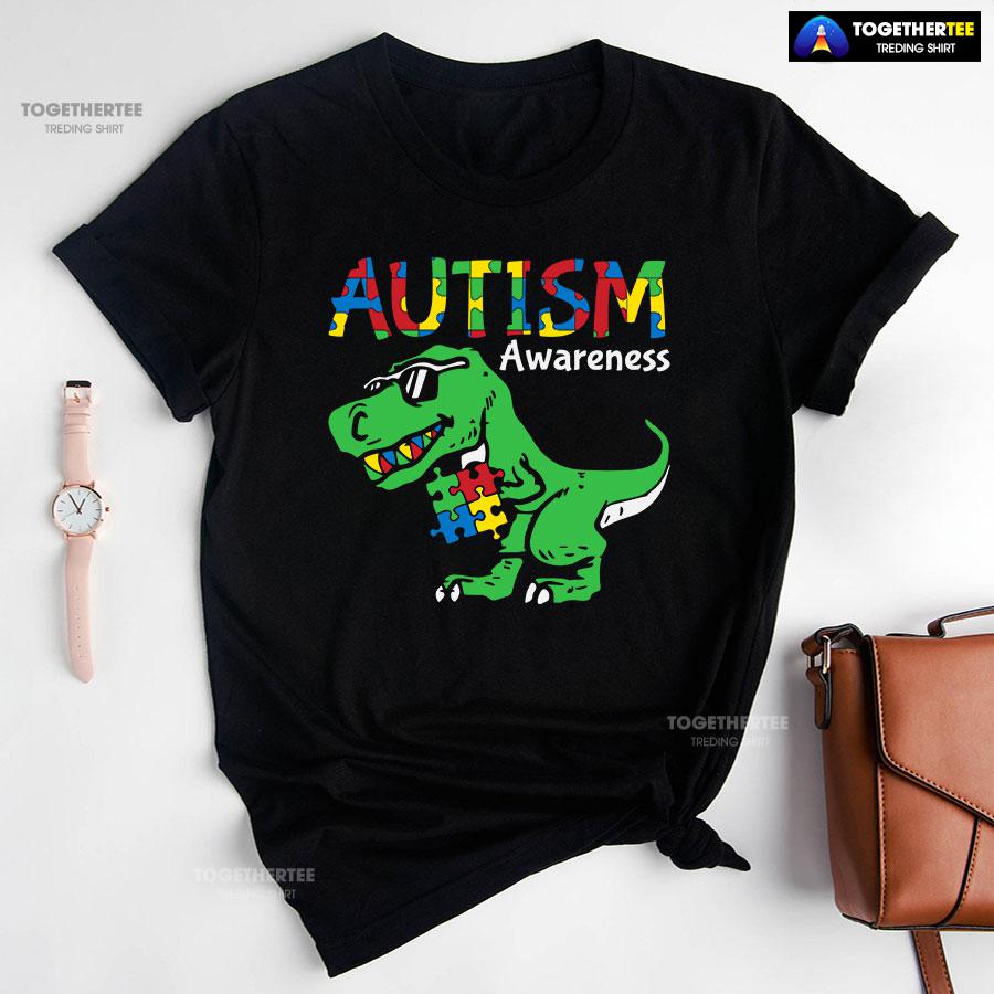 Autism Awareness Dinosaur Puzzle Pieces T-Shirt