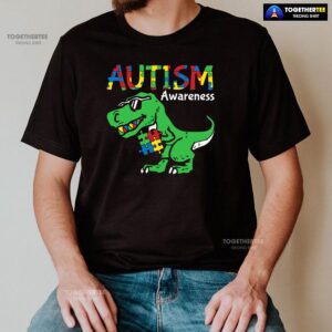 Alternative view of Autism Awareness Dinosaur Puzzle Pieces T-Shirt