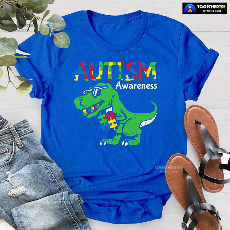 Autism Awareness Dinosaur Puzzle Pieces T-Shirt - Image 5