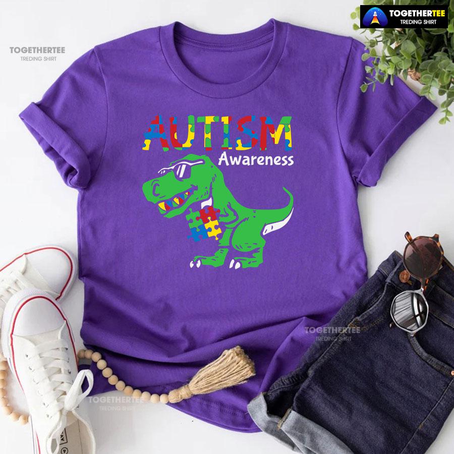 Autism Awareness Dinosaur Puzzle Pieces T-Shirt - Image 6