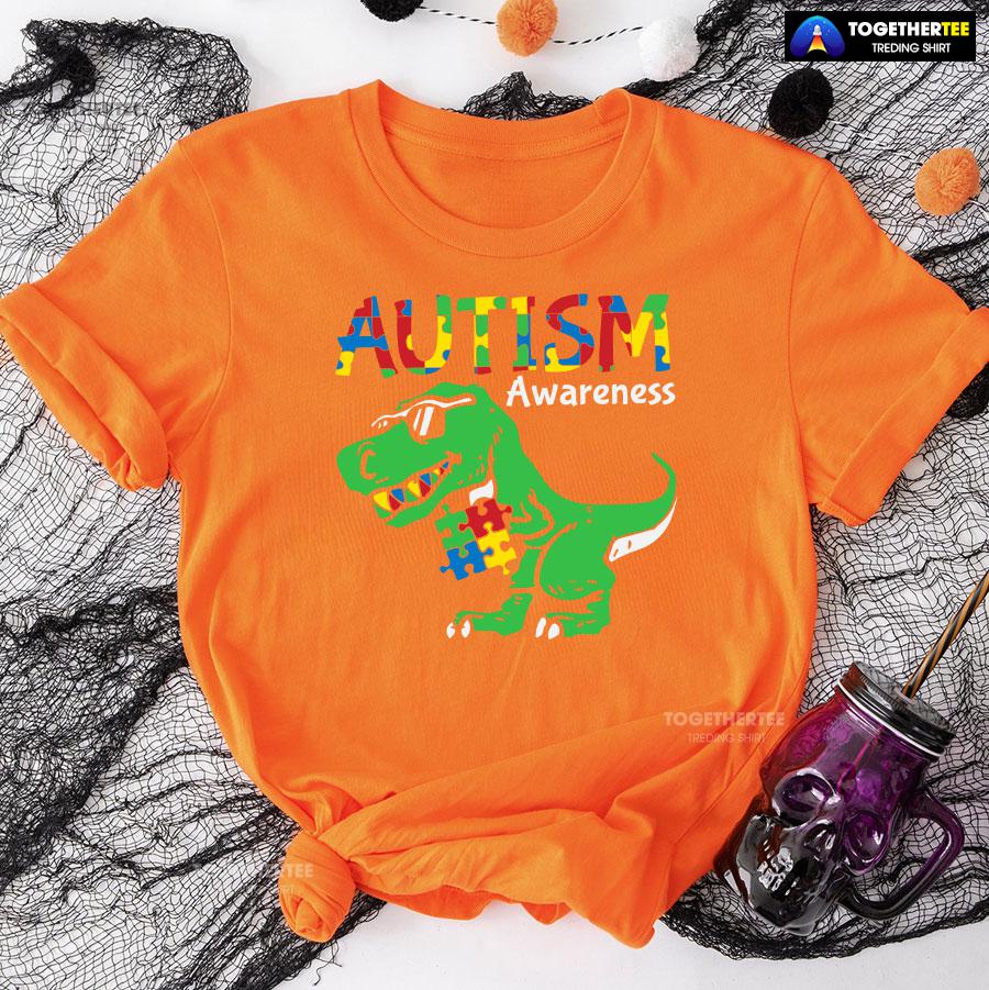 Autism Awareness Dinosaur Puzzle Pieces T-Shirt - Image 9